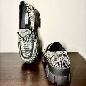 Steve Madden Trifecta Chunky Platform Sparkle Rhinestone Loafers 💎🖤